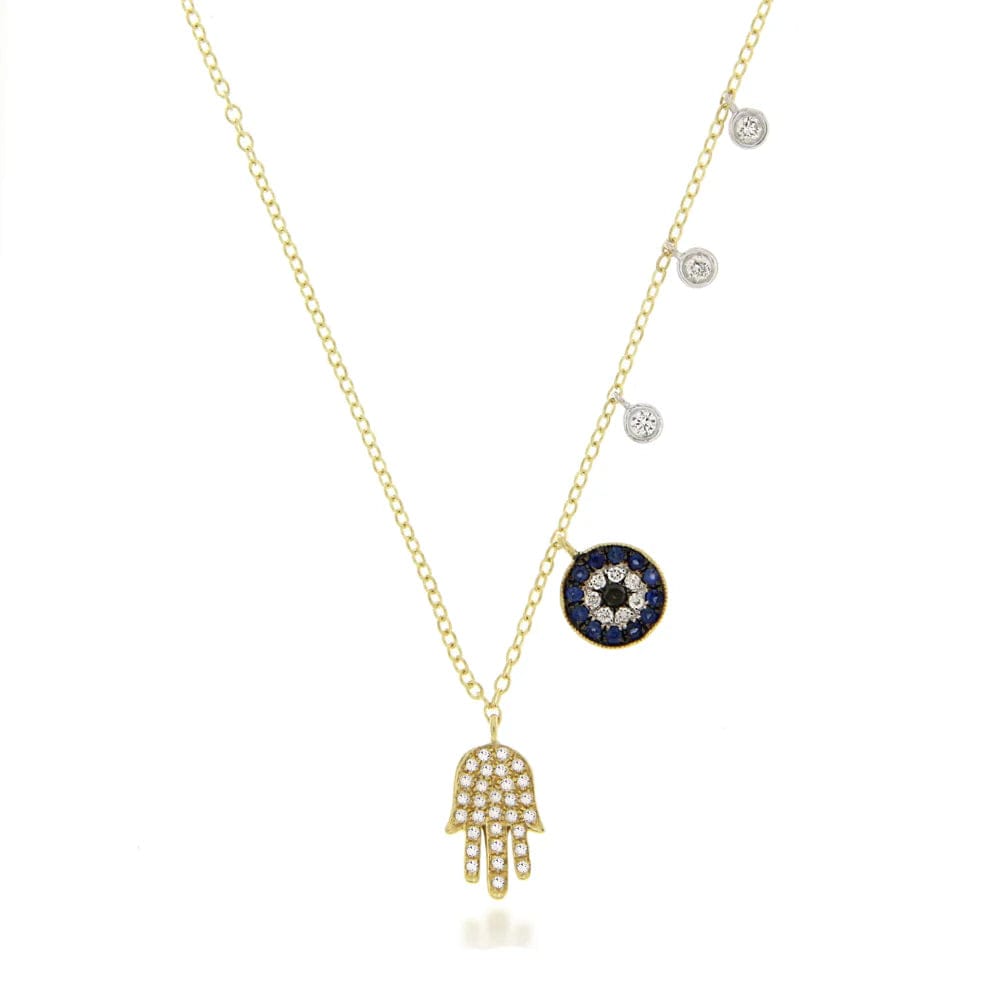 Meira T 14kt Gold 0.24 CTW Pave Hamsa and Evil Eye Necklace