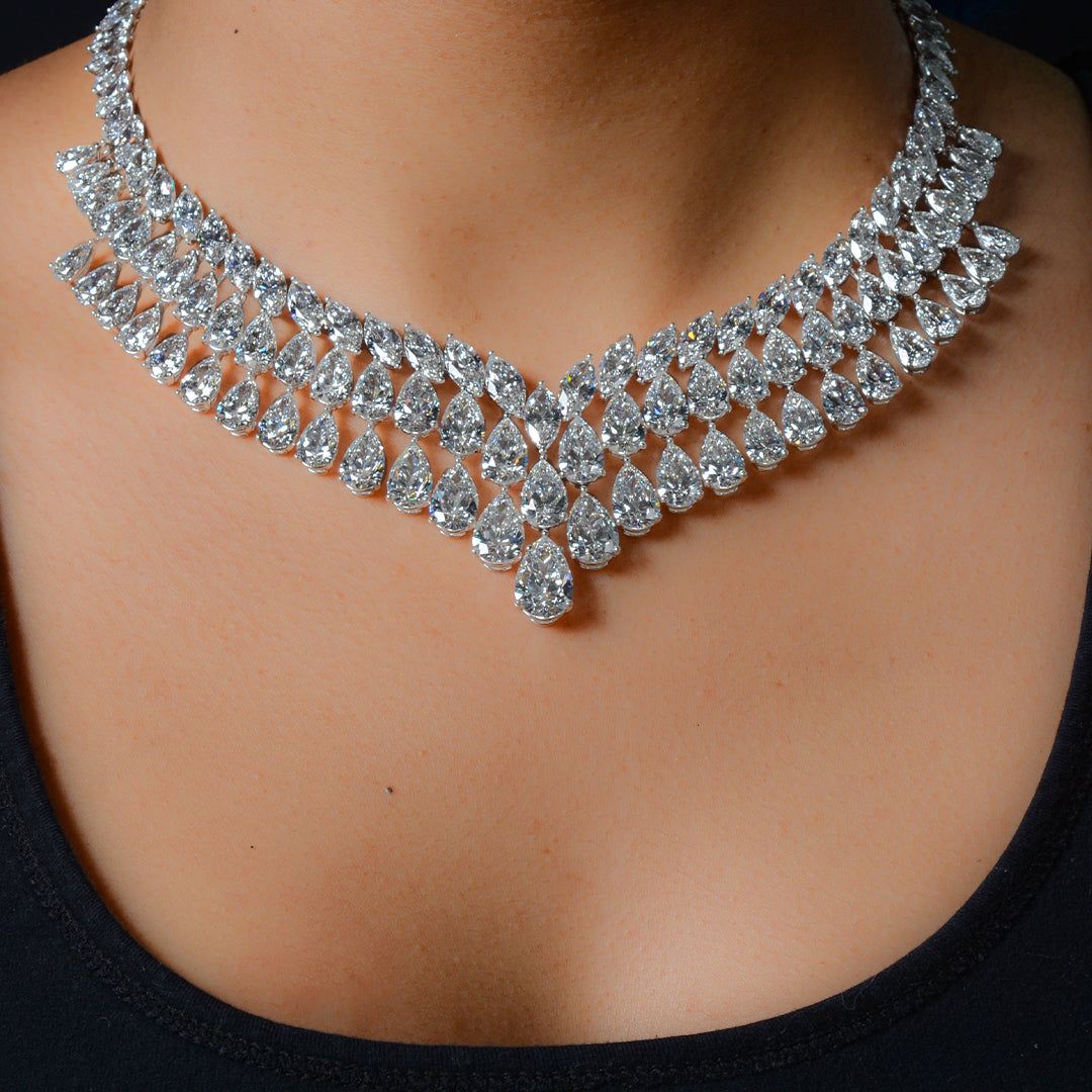165 CTTW Pear and Marquise Lab Diamond Couture Collar Necklace in 18kt White Gold