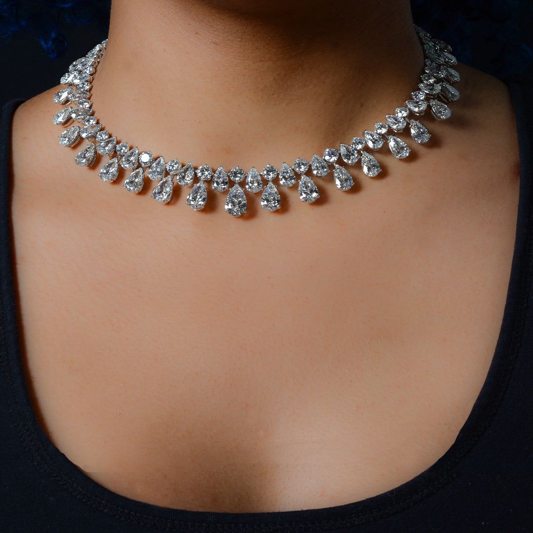 89.06 CTTW Teardrop Lab Diamond Necklace in 18kt White Gold