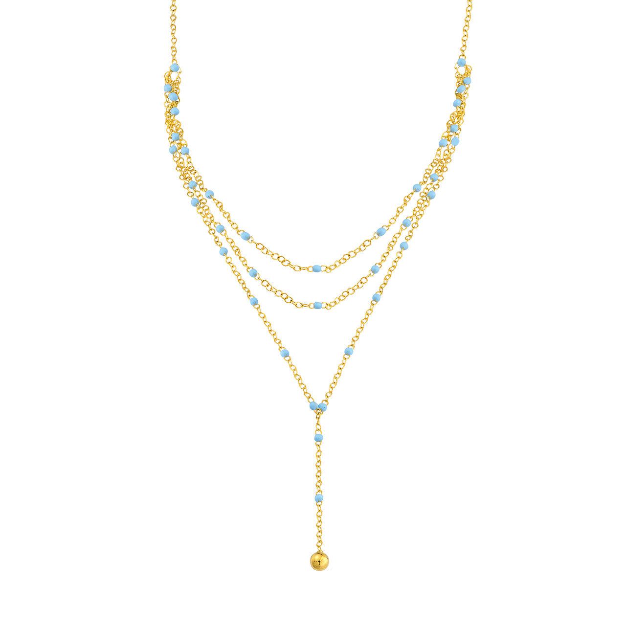 14kt Gold Light Blue Enamel Layered Lariat Necklace
