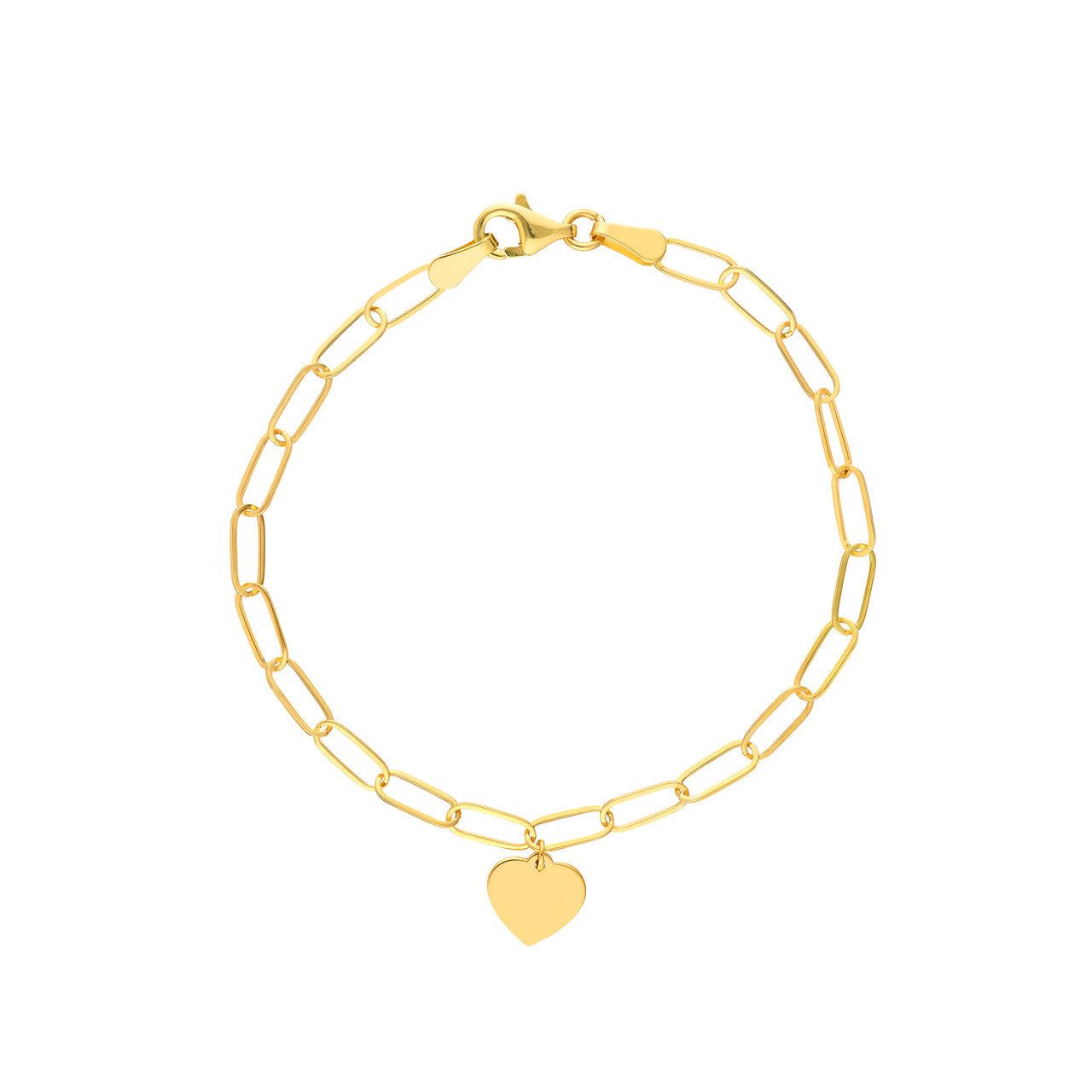 14kt Gold Heart Charm Paper Clip Bracelet