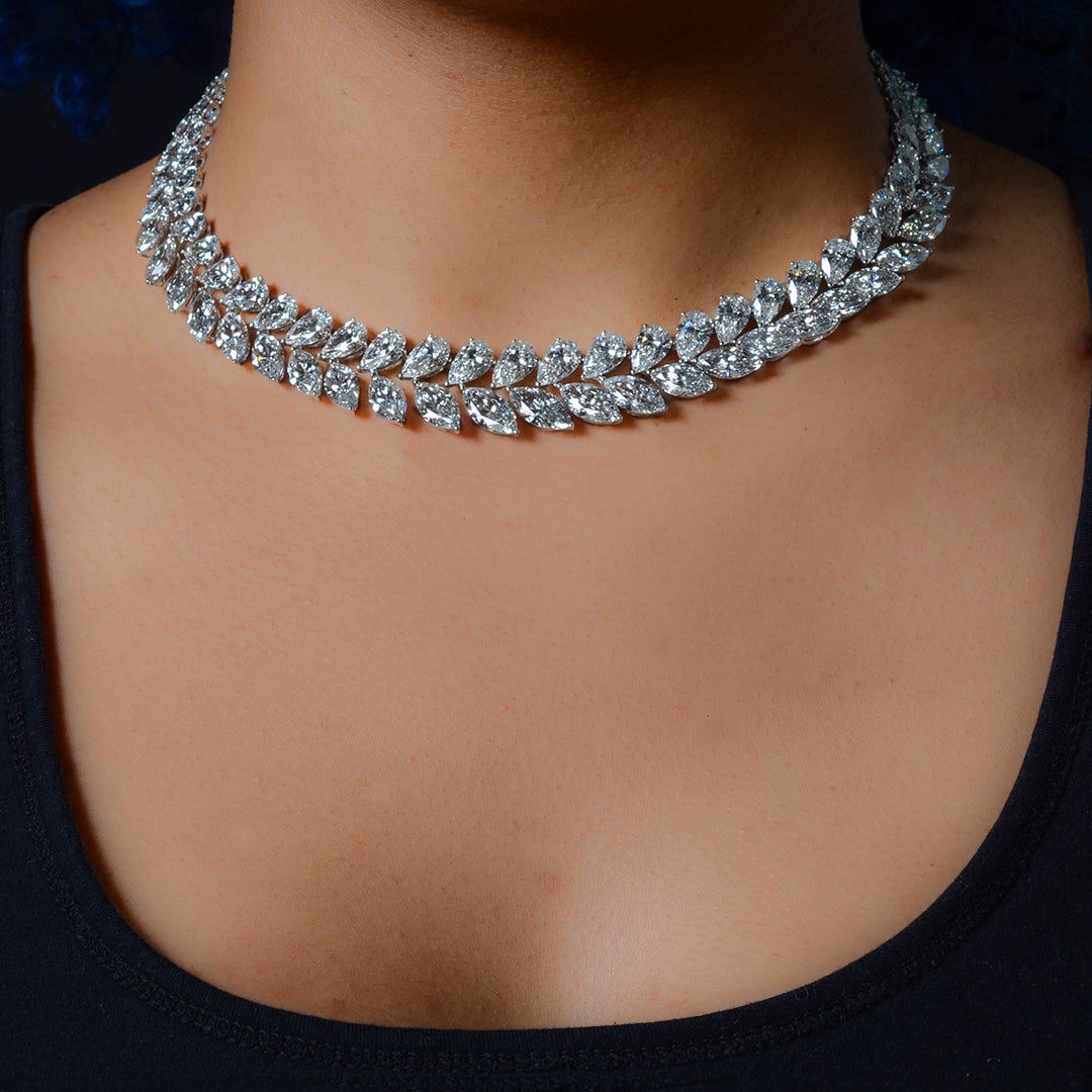 116.07 CTTW Pear and Marquise Lab Diamond Couture Statement Necklace in 18kt White Gold