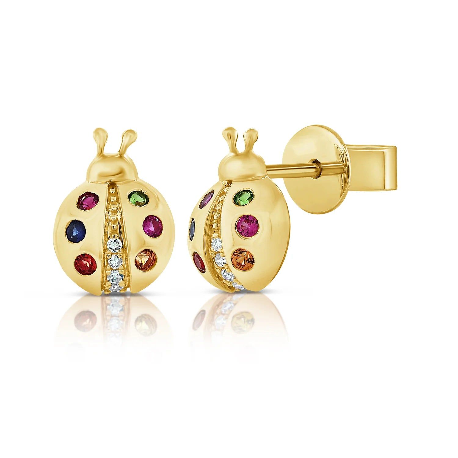 14kt Gold 0.15 CTW Sapphire & Diamond Ladybug Earrings