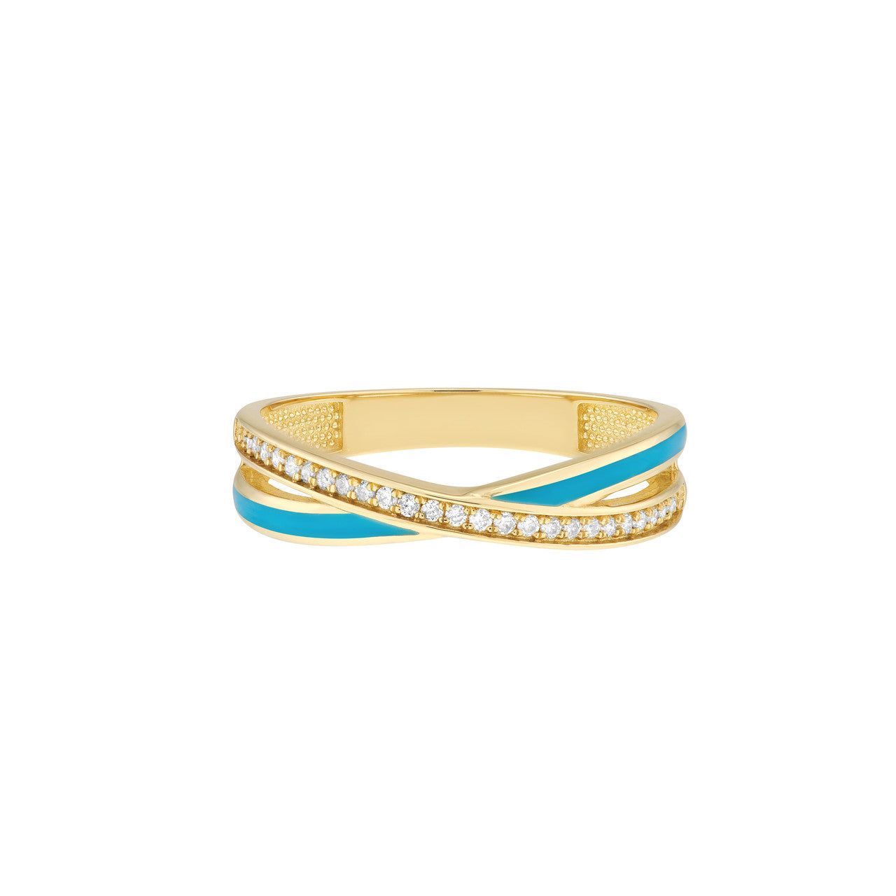 14kt Gold 0.14 CTW Diamond and Neon Blue Enamel X Ring
