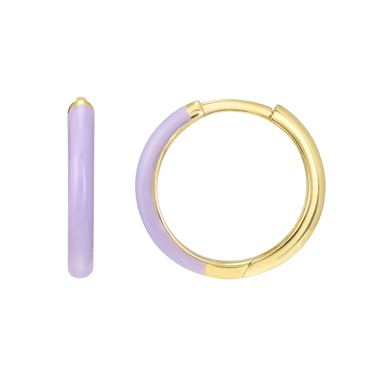 14kt Gold 1/2 Lilac Enamel 1/2 Polished Hoops