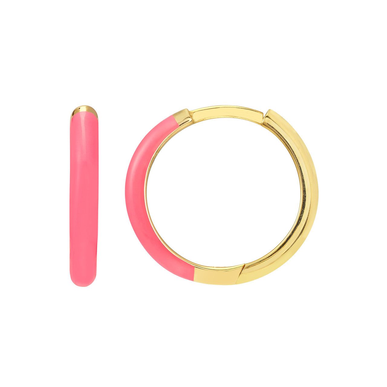 14kt Gold 1/2 Neon Pink Enamel 1/2 Polished Hoops