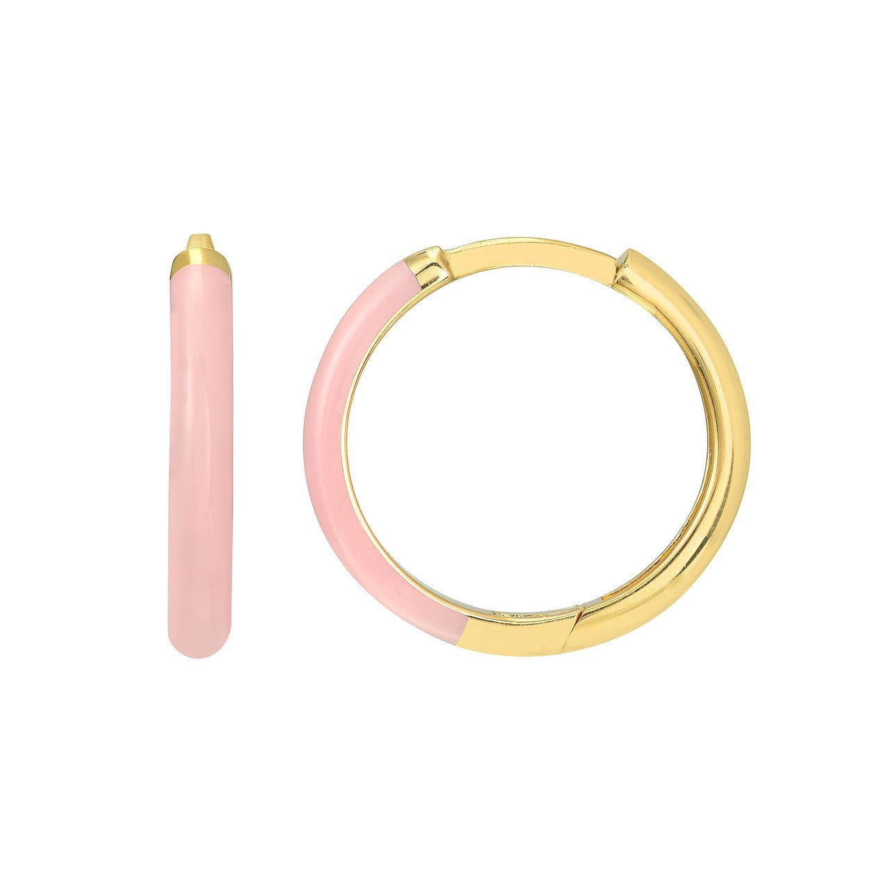 14kt Gold 1/2 Pink Enamel 1/2 Polished Hoops