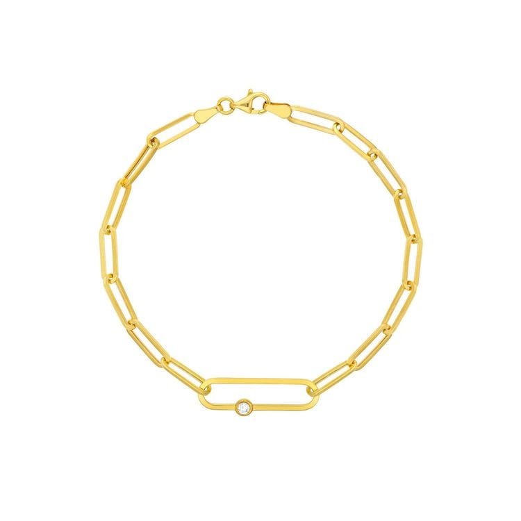 14kt Gold 0.06 CTW Bezel Set Diamond Paper Clip Bracelet