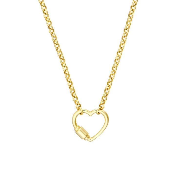 14kt Yellow Gold Faux Carabiner Heart on Rolo Necklace