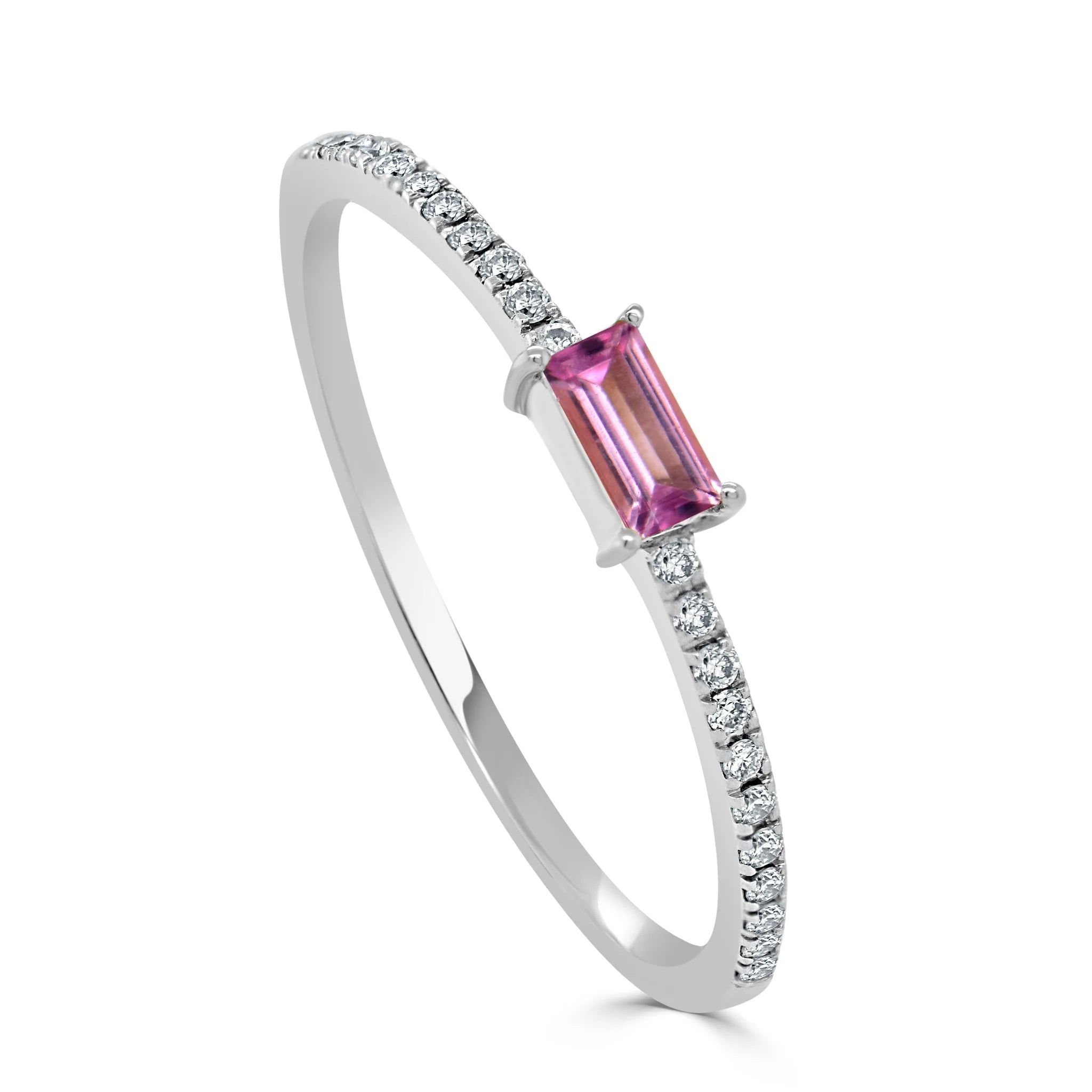 14kt Gold 0.15 CTW Pink Tourmaline Baguette & Diamond Stackable Ring
