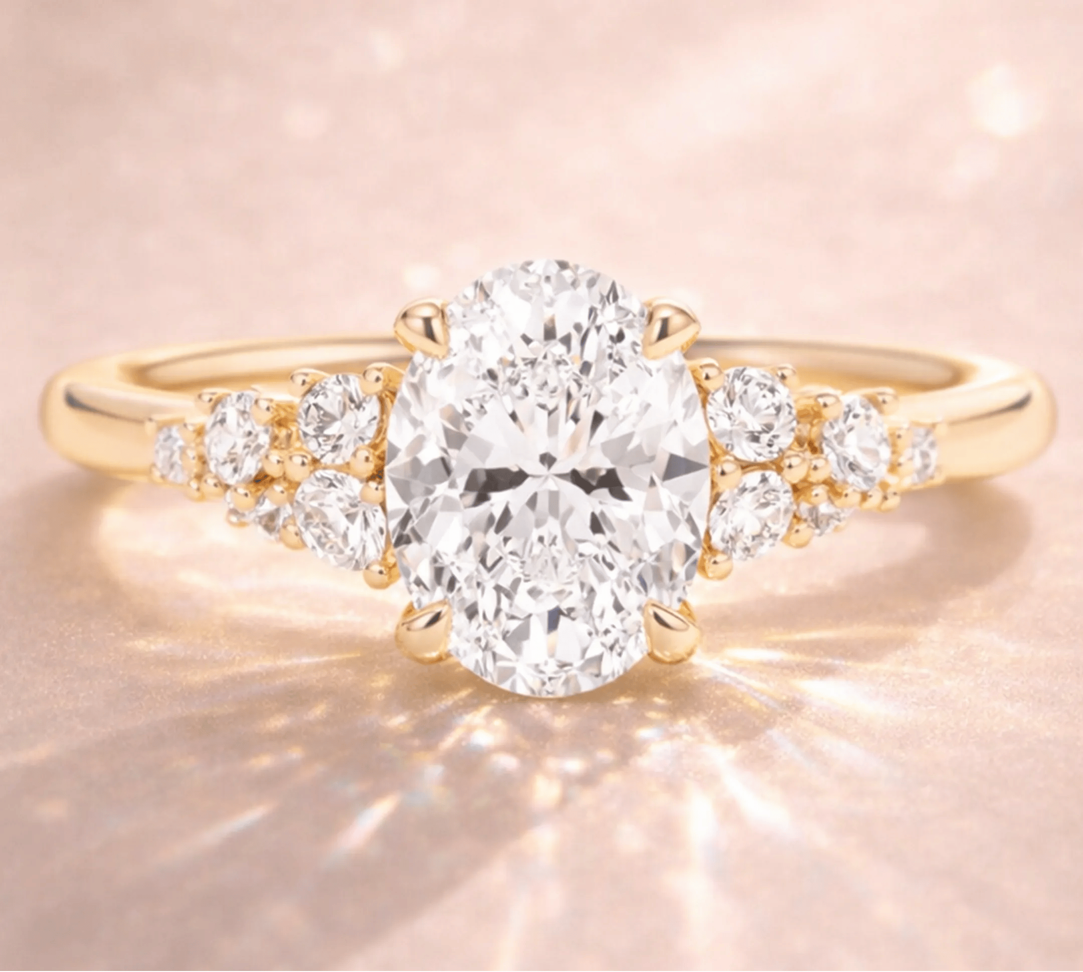 Diamond Oval Engagement Ring with SideStones