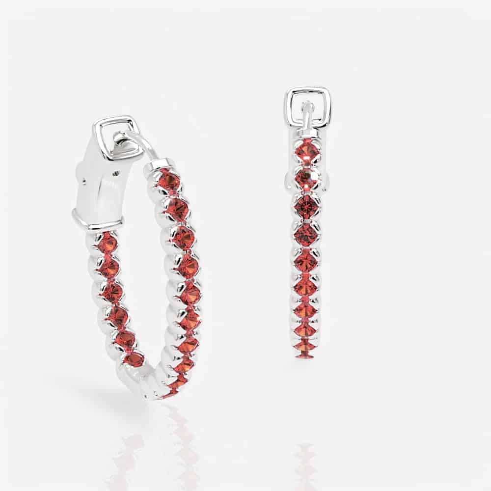 Oval Shaped Ruby Eternity Hoops, 1.0 Inch
