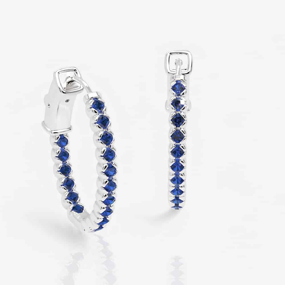 Oval Shaped Blue Sapphire Eternity Hoops, 1.0 Inch