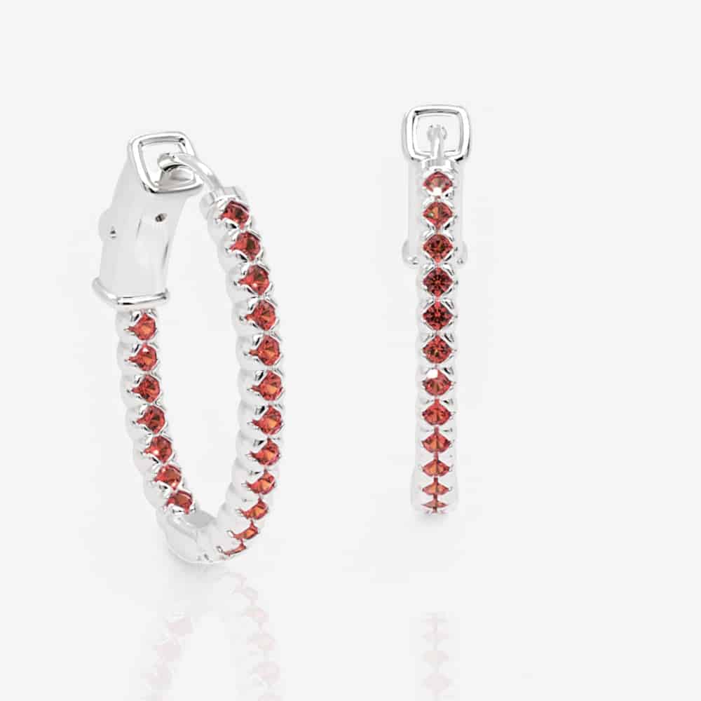 Oval Shaped Ruby Eternity Hoops, 1.0 Inch
