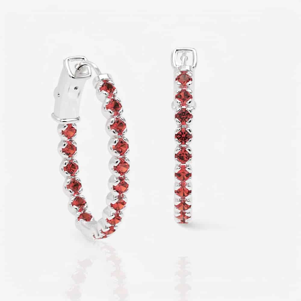 Oval Shaped Ruby Eternity Hoops, 1.0 Inch