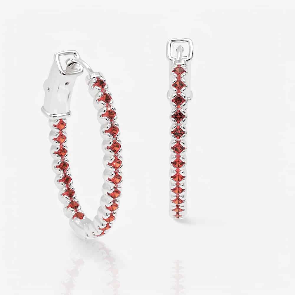 Oval Shaped Ruby Eternity Hoops, 1.0 Inch