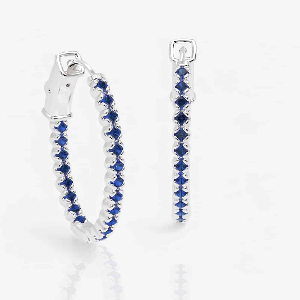 Oval Shaped Blue Sapphire Eternity Hoops, 1.0 Inch