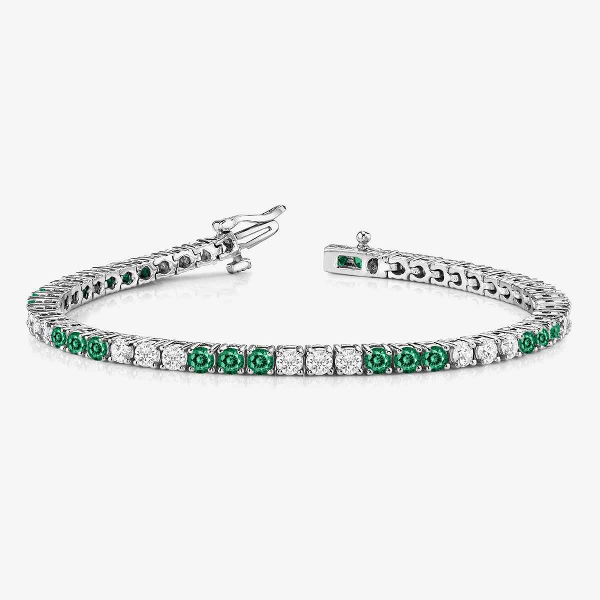 Alternating Emerald & Diamond Tennis Bracelet