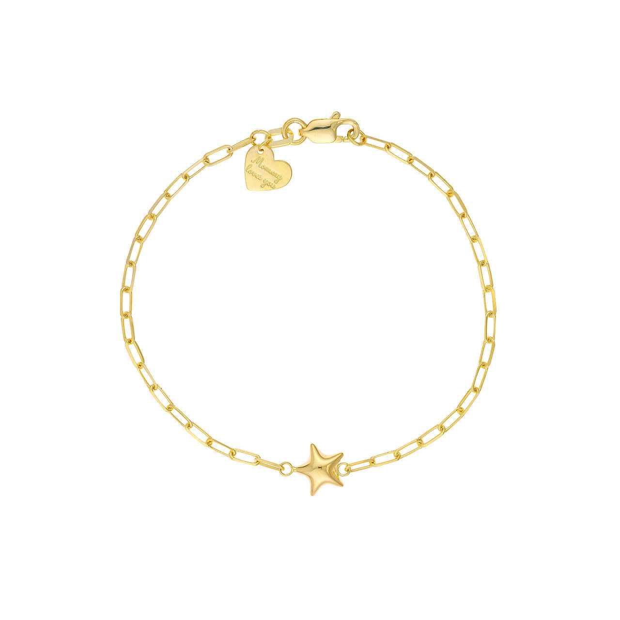 14kt Gold Kid's Paper Clip Chain Bracelet with Star