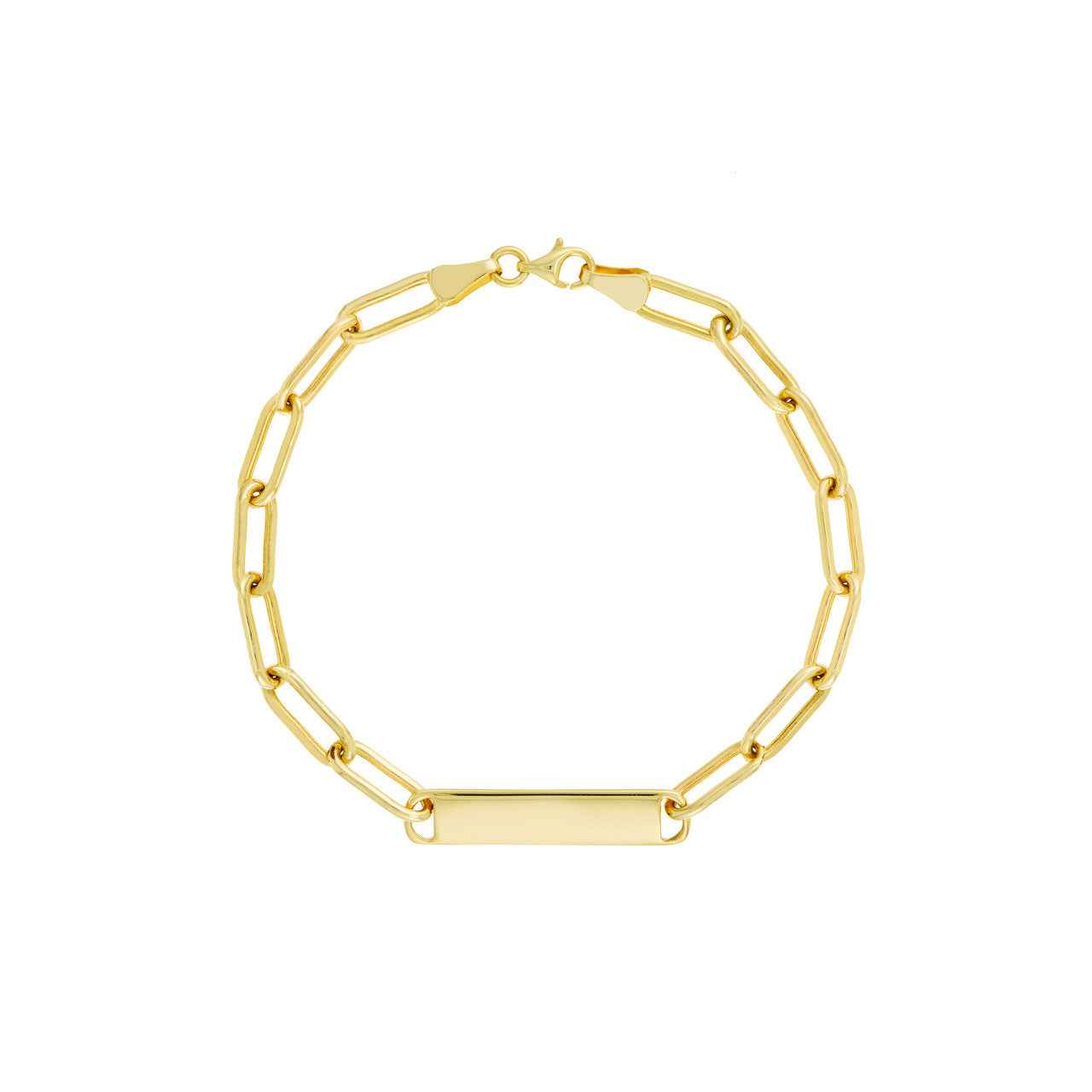 14kt Gold ID Bar Paper Clip Chain Bracelet