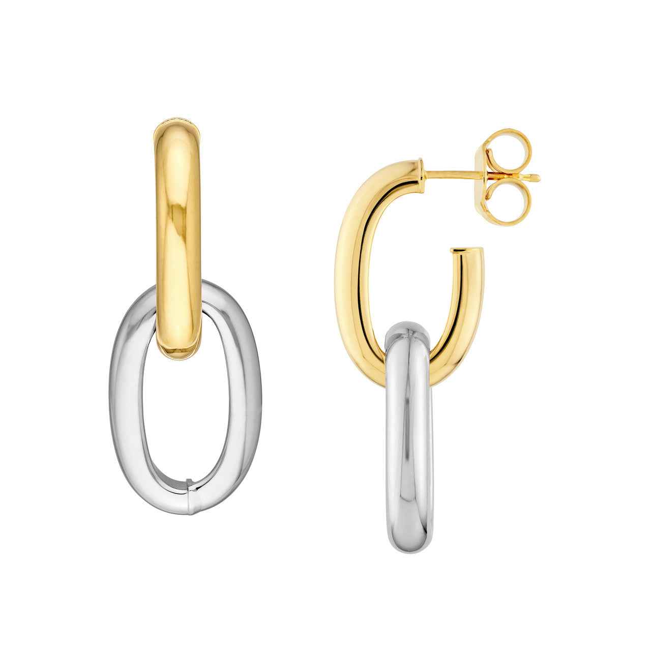 14kt Gold Two-Tone Dangle Oval Hoop Earrings