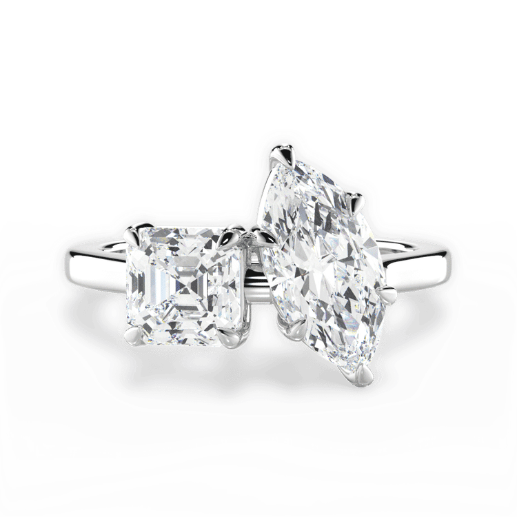 Two Stone Asscher Lab Diamond Engagement Ring / 2.51 Carat Marquise Diamond