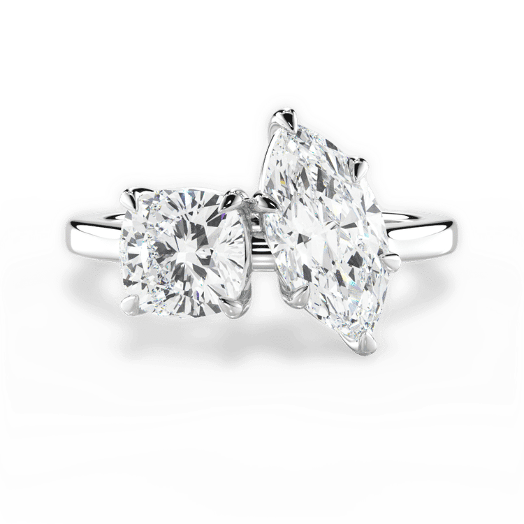 Two Stone Cushion Diamond Engagement Ring / 2.51 Carat Marquise Diamond