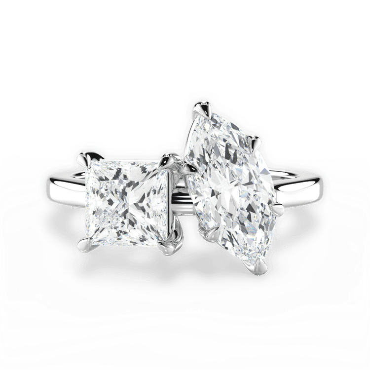 Two Stone Princess Lab Diamond Engagement Ring / 2.51 Carat Marquise Diamond