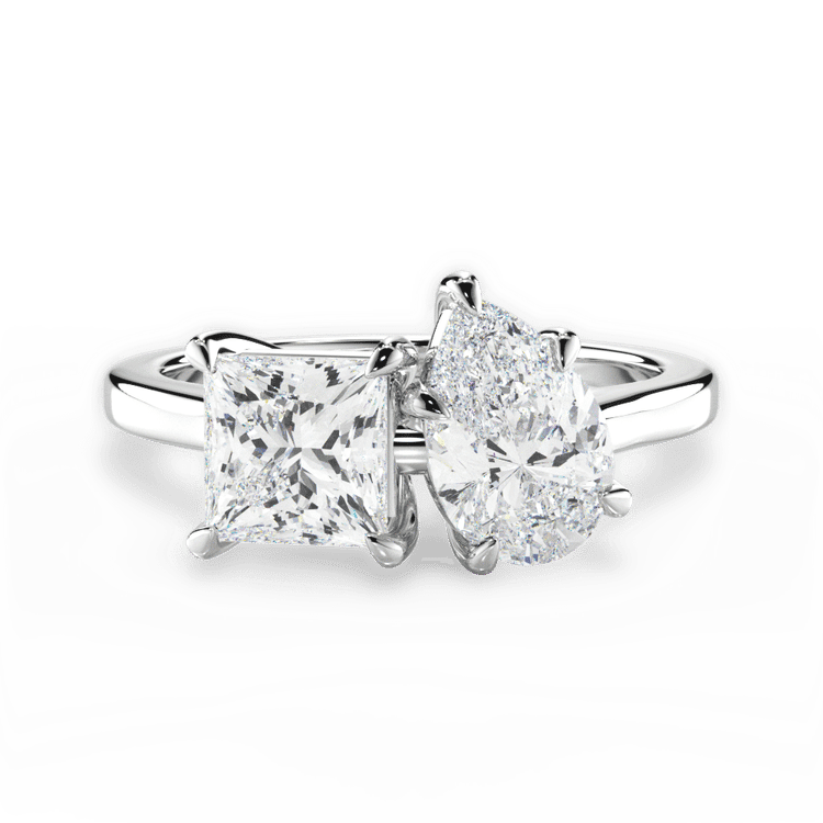 Two Stone Princess Lab Diamond Engagement Ring / 2.01 Carat Pear Diamond