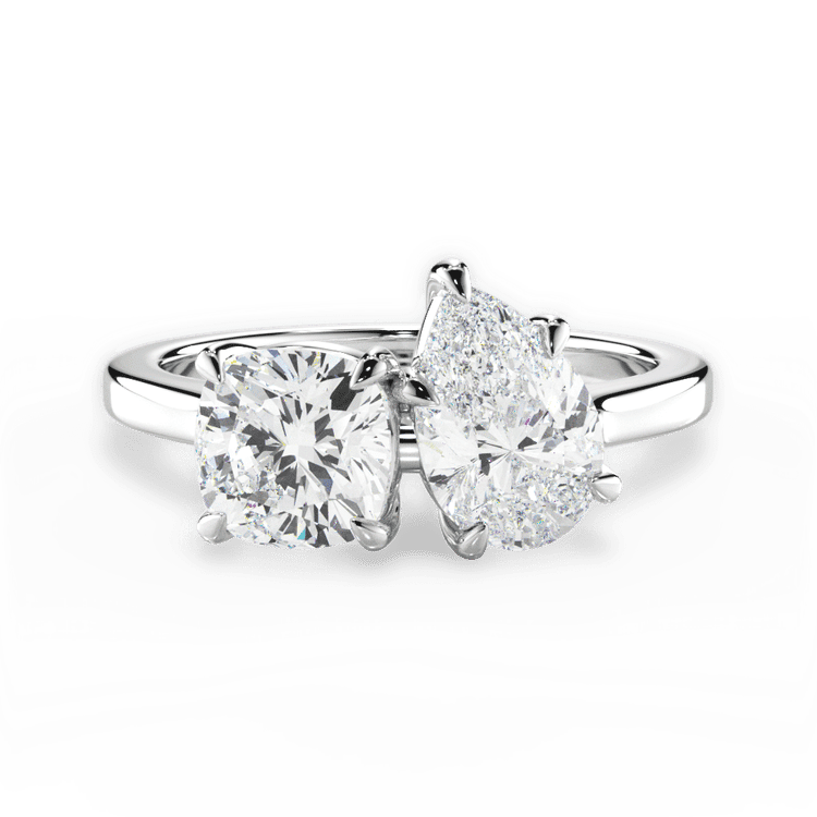 Two Stone Cushion Lab Diamond Engagement Ring / 2.01 Carat Pear Diamond