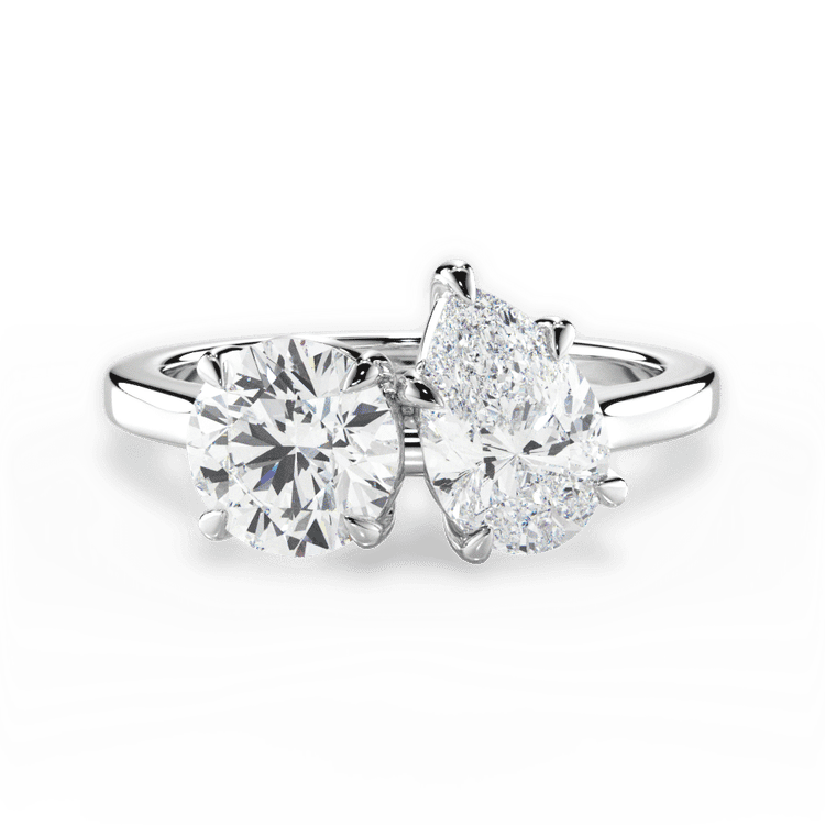 Two Stone Round Lab Diamond Engagement Ring / 2.01 Carat Pear Diamond