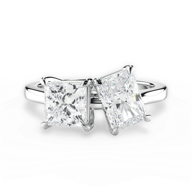 Two Stone Princess Lab Diamond Engagement Ring / 2.02 Carat Radiant Diamond