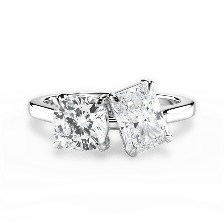 Two Stone Cushion Lab Diamond Engagement Ring / 2.02 Carat Radiant Diamond