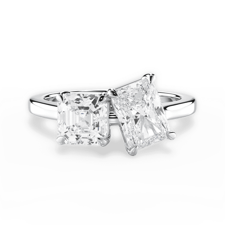 Two Stone Asscher Lab Diamond Engagement Ring / 2.02 Carat Radiant Diamond