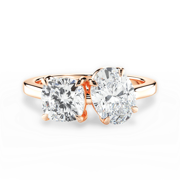 Two Stone Cushion Lab Diamond Engagement Ring / 2.01 Carat Oval Diamond