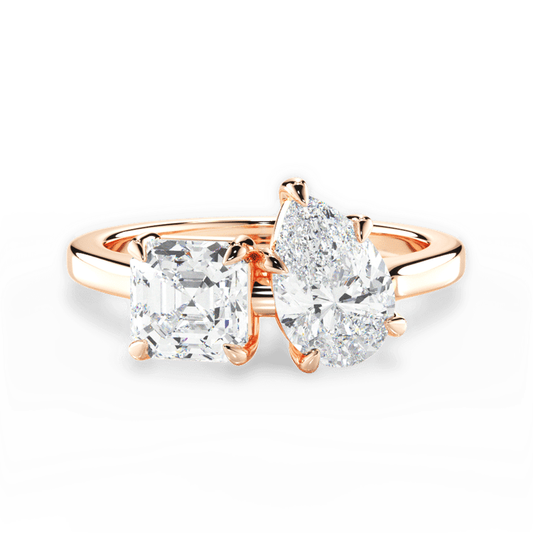 Two Stone Asscher Lab Diamond Engagement Ring / 2.01 Carat Pear Diamond