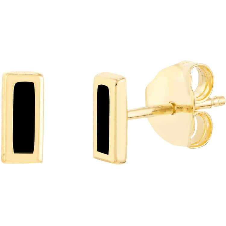 14kt Gold Onyx Enamel Staple Stud Earrings