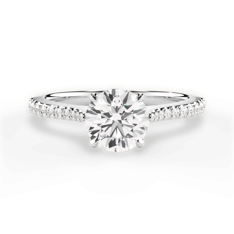 The Linnie Round Cut Platinum Petal Head Diamond Band Engagement Ring