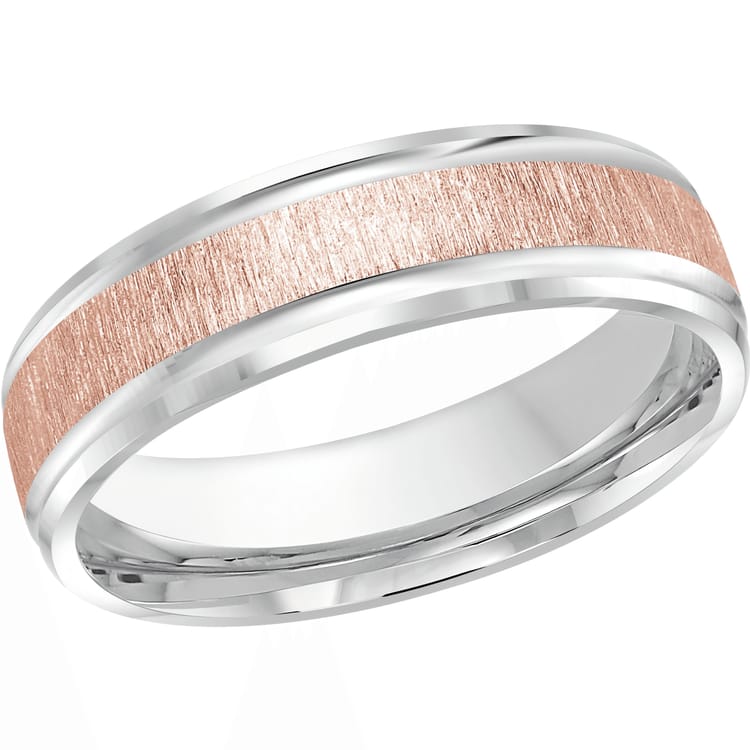 Men's 6mm Two-tone Sandpaper-finish Beveled Edge Wedding Ring