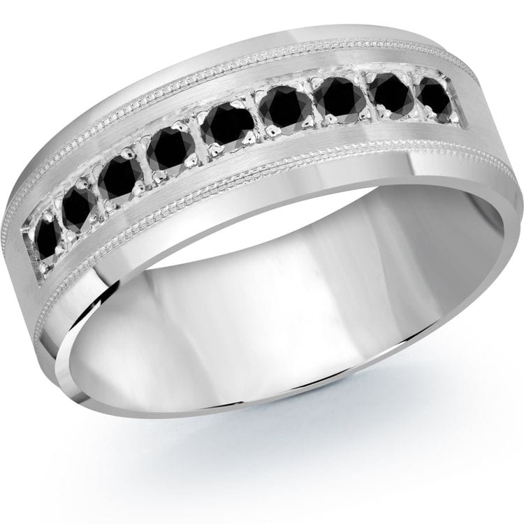 Men's 8mm Black Diamond Wedding Ring with Milgrain