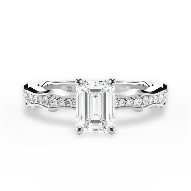 The Ruby Emerald Cut 14kt White Gold Pave Bamboo Diamond Engagement Ring