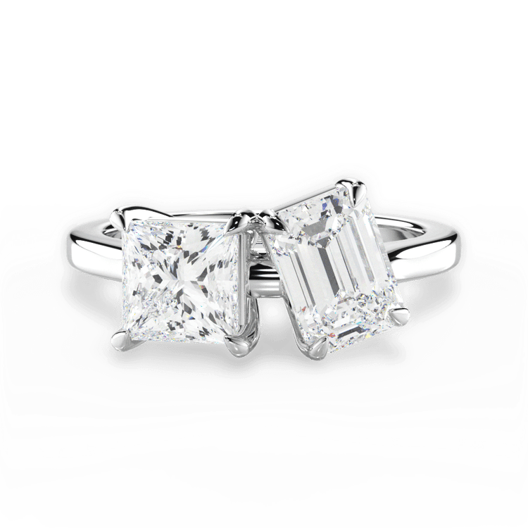 Two Stone Princess Lab Diamond Engagement Ring / 0.73 Carat Emerald Diamond
