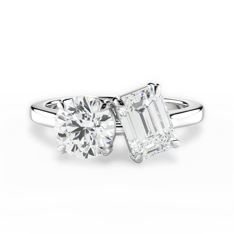 Two Stone Round Lab Diamond Engagement Ring / 0.73 Carat Emerald Diamond