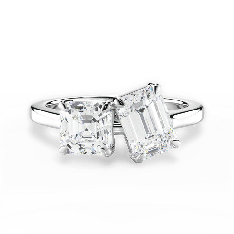 Two Stone Asscher Lab Diamond Engagement Ring / 0.73 Carat Emerald Diamond