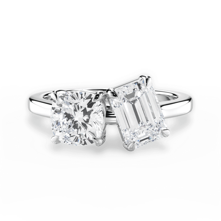 Two Stone Cushion Lab Diamond Engagement Ring / 1.51 Carat Emerald Lab Diamond