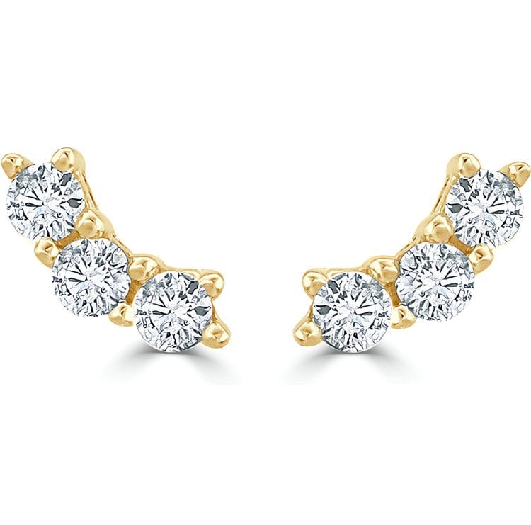 14kt Gold 0.30 CTW Three Stone Diamond Stud Earrings