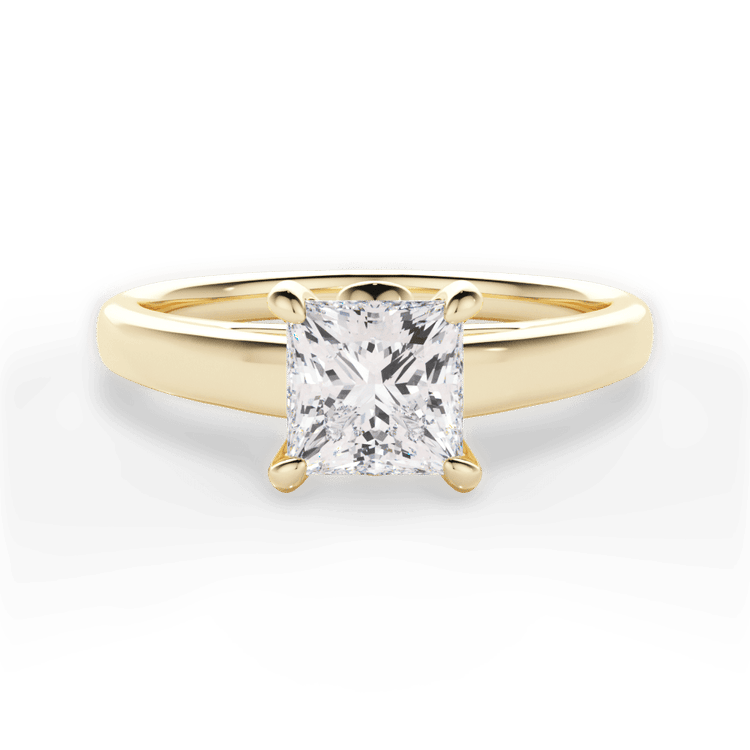 The Samira Princess Shaped 18kt Yellow Gold Solitaire Cathedral Engagement Ring with Surprise Diamonds