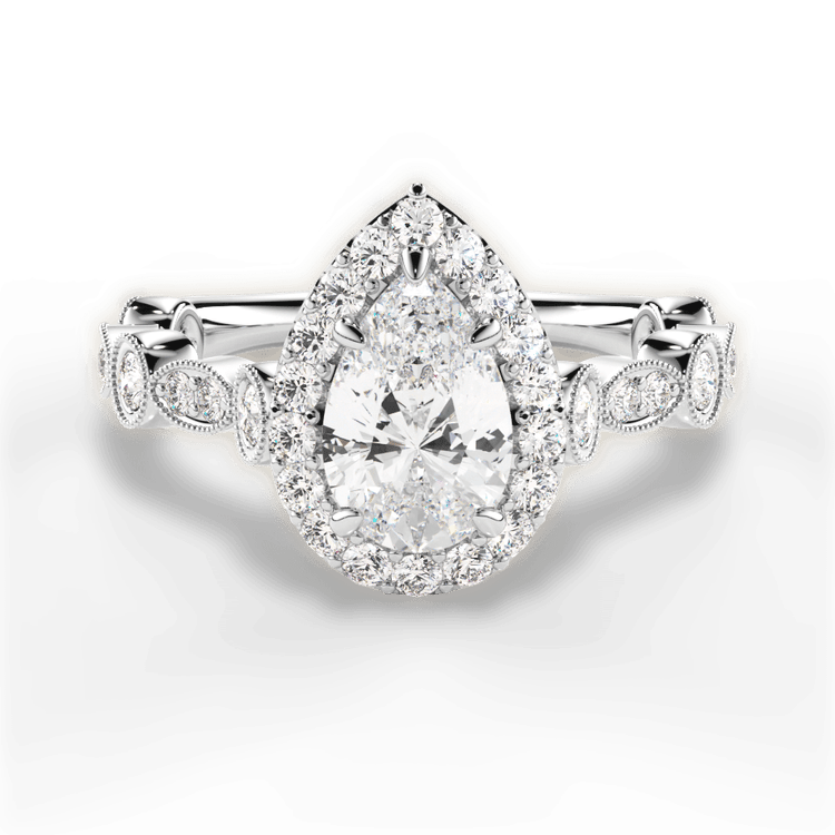 Round & Marquise Diamond Halo Engagement Ring