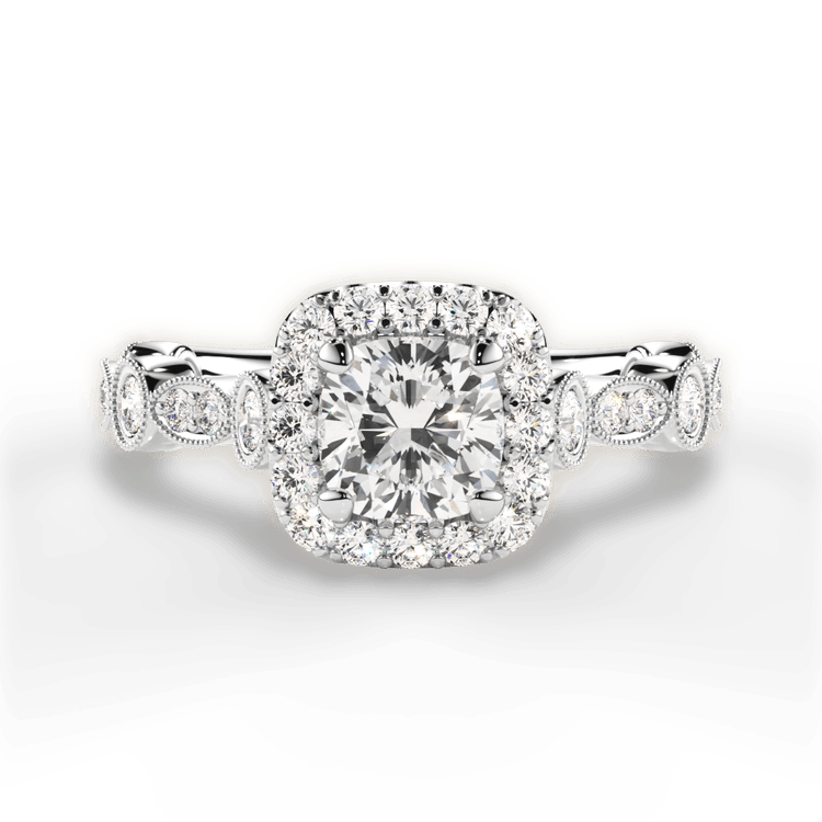 Round & Marquise Diamond Halo Engagement Ring