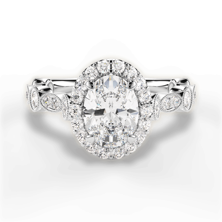 Round & Marquise Diamond Halo Engagement Ring